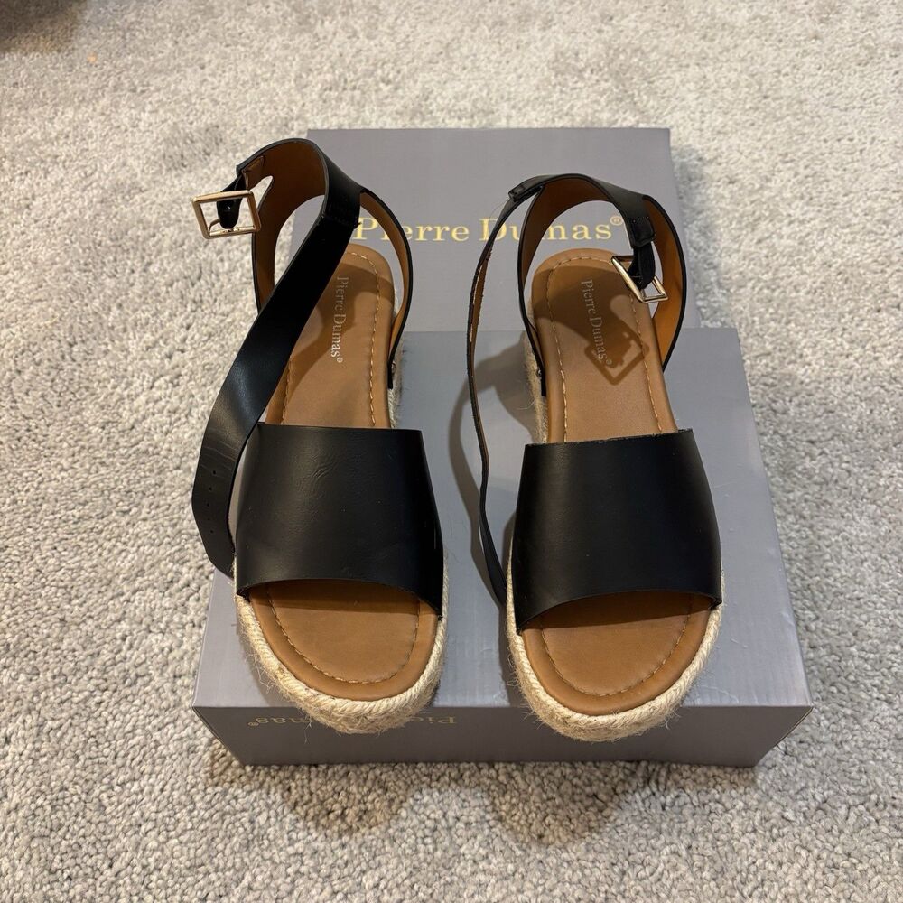 Pierre Dumas Platform Ankle Strap Sandals Women’s Black Espadrille